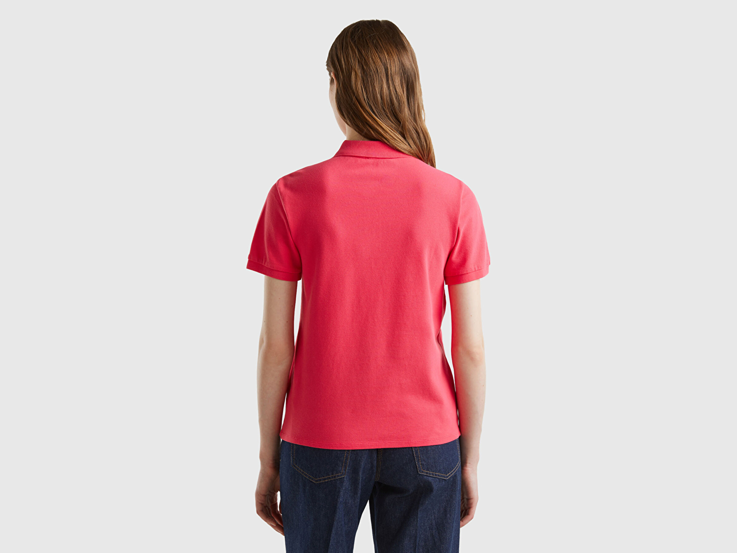 Benetton Kadın Koyu Pembe Streç Pamuklu Sol Altı Logo Baskılı Polo T-Shirt