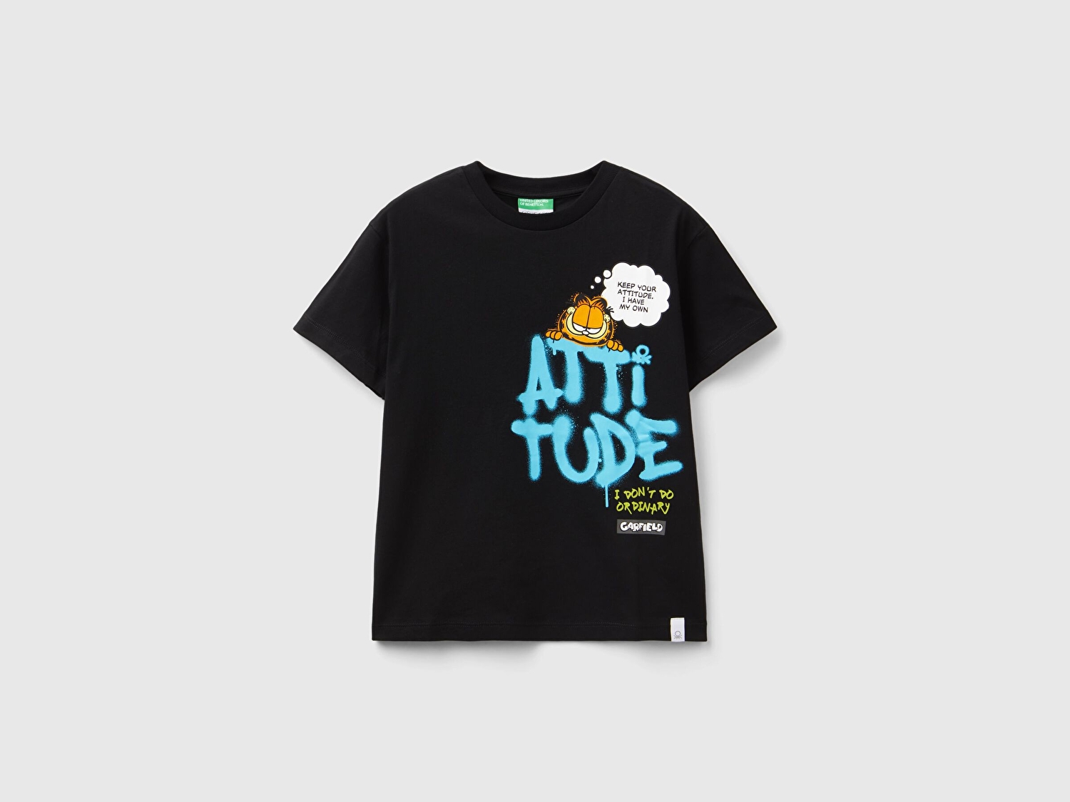 Benetton Erkek Çocuk Siyah Garfield Baskılı Etek Ucu Logo Detaylı T-Shirt
