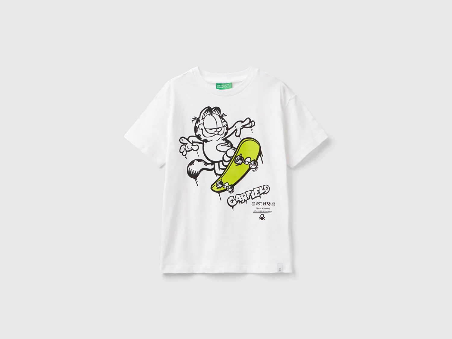Benetton Erkek Çocuk Beyaz Garfield Baskılı Etek Ucu Logo Detaylı T-Shirt