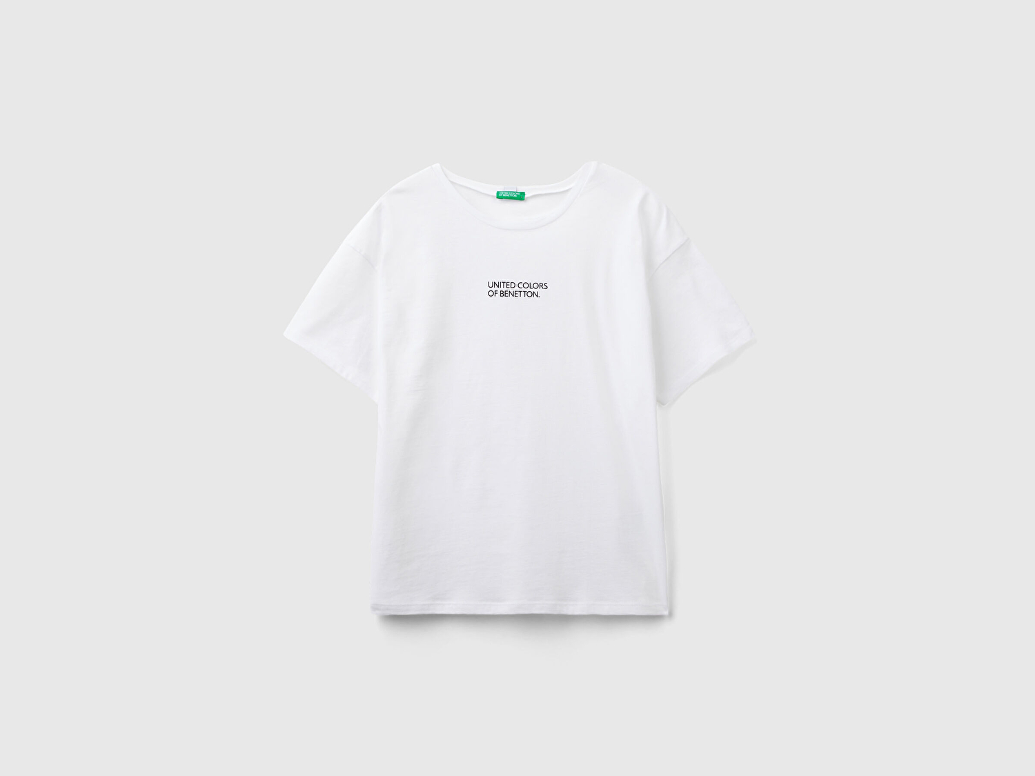 Benetton Kadın Beyaz Mix %100 Pamuk Önü Logo Baskılı Bisiklet Yaka T-Shirt