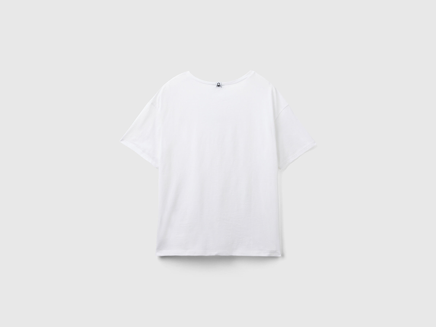 Benetton Kadın Beyaz Mix %100 Pamuk Önü Logo Baskılı Bisiklet Yaka T-Shirt