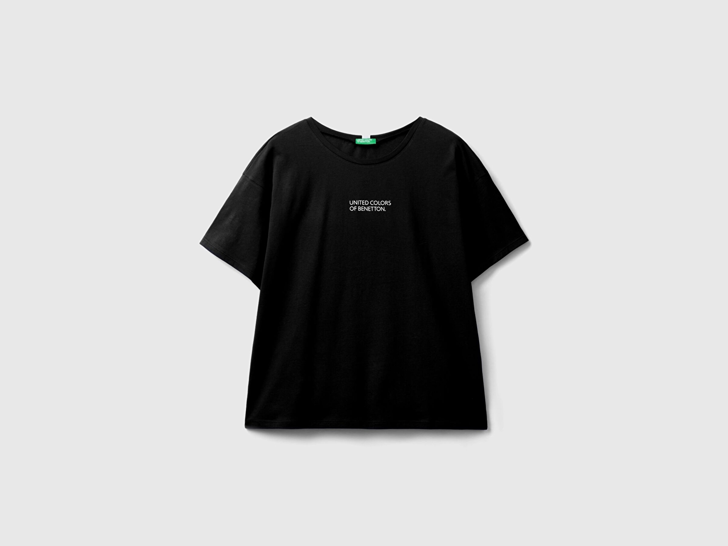 Benetton Kadın Siyah Mix %100 Pamuk Önü Logo Baskılı Bisiklet Yaka T-Shirt