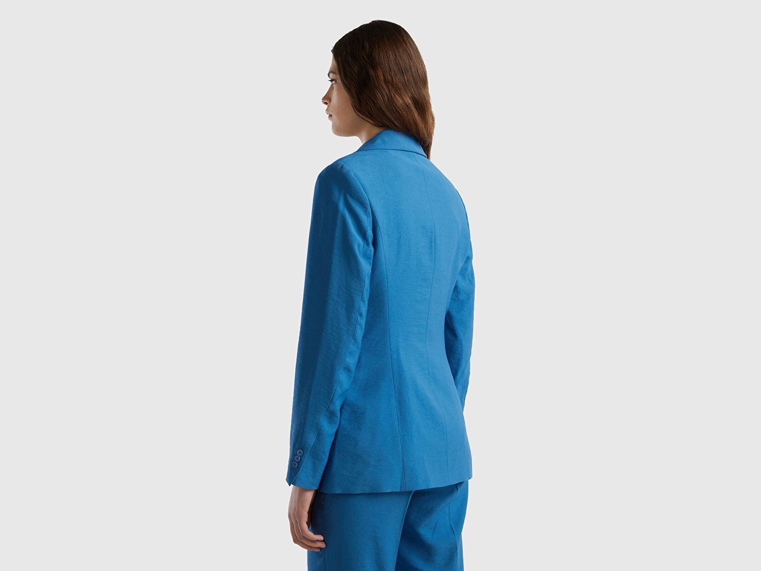Benetton Kadın Koyu Mavi Viskoz Karışımlı Slim Fit Blazer Ceket