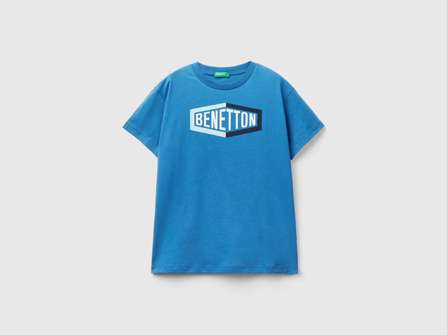 Benetton Erkek Çocuk Saks Mavi Benetton Yazılı Yaz T-Shirt