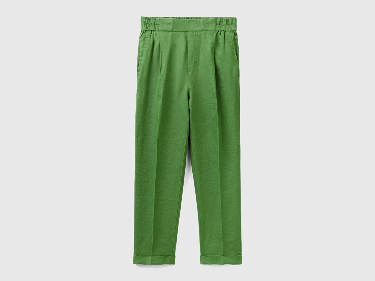 Benetton Kadın Soluk Yeşil %100 Keten Beli Lastikli Pantolon