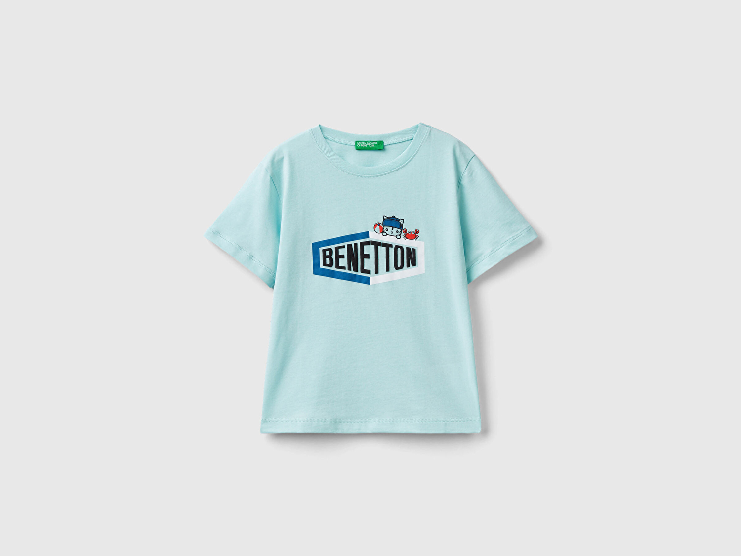 Benetton Erkek Çocuk Su Yeşili Benetton Yazılı Yaz T-Shirt