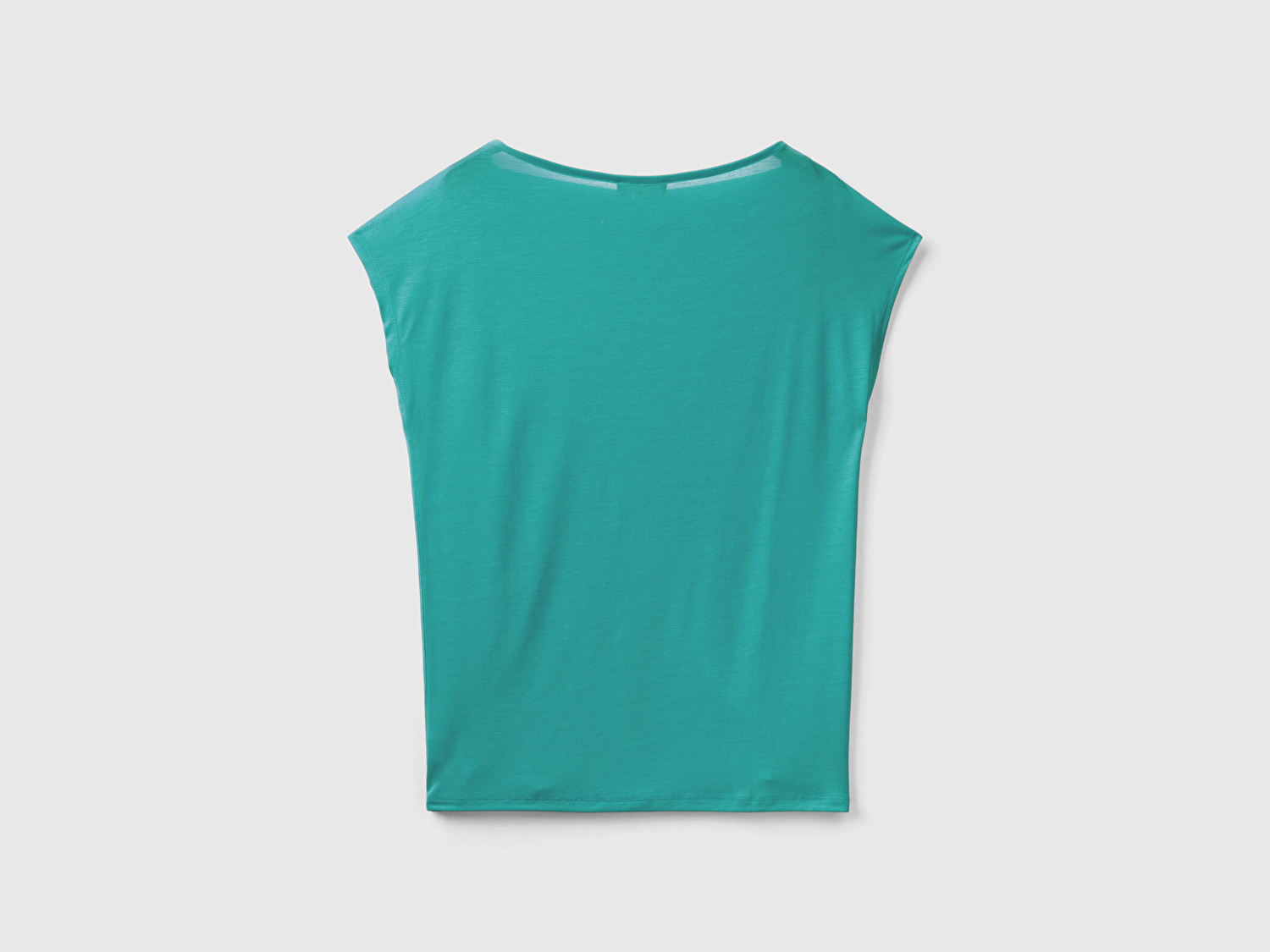 Benetton Kadın Petrol Yeşili %100 Liyosel Kimono Kollu Kayık Yaka T-Shirt