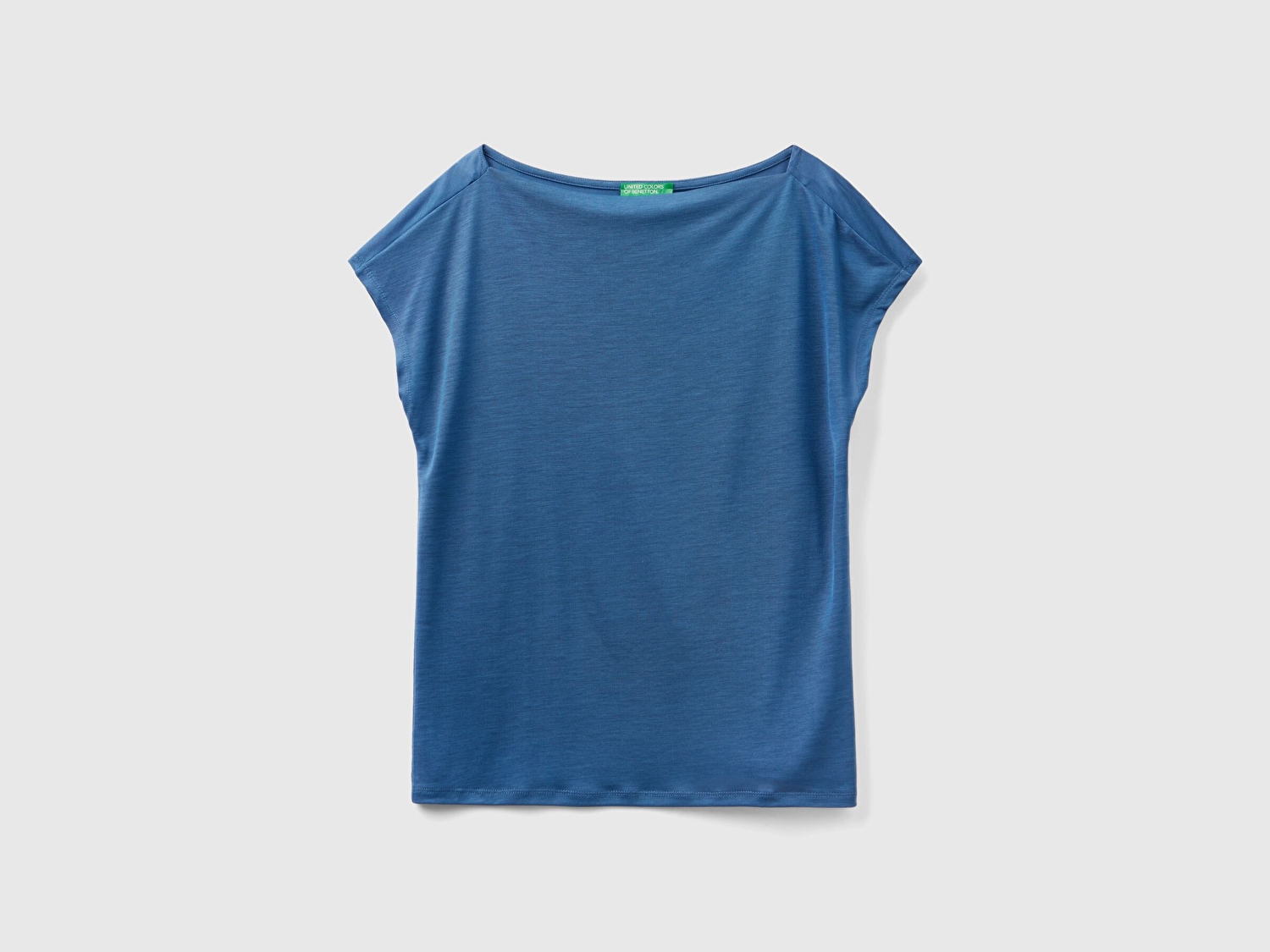 Benetton Kadın Gece Mavisi %100 Liyosel Kimono Kollu Kayık Yaka T-Shirt
