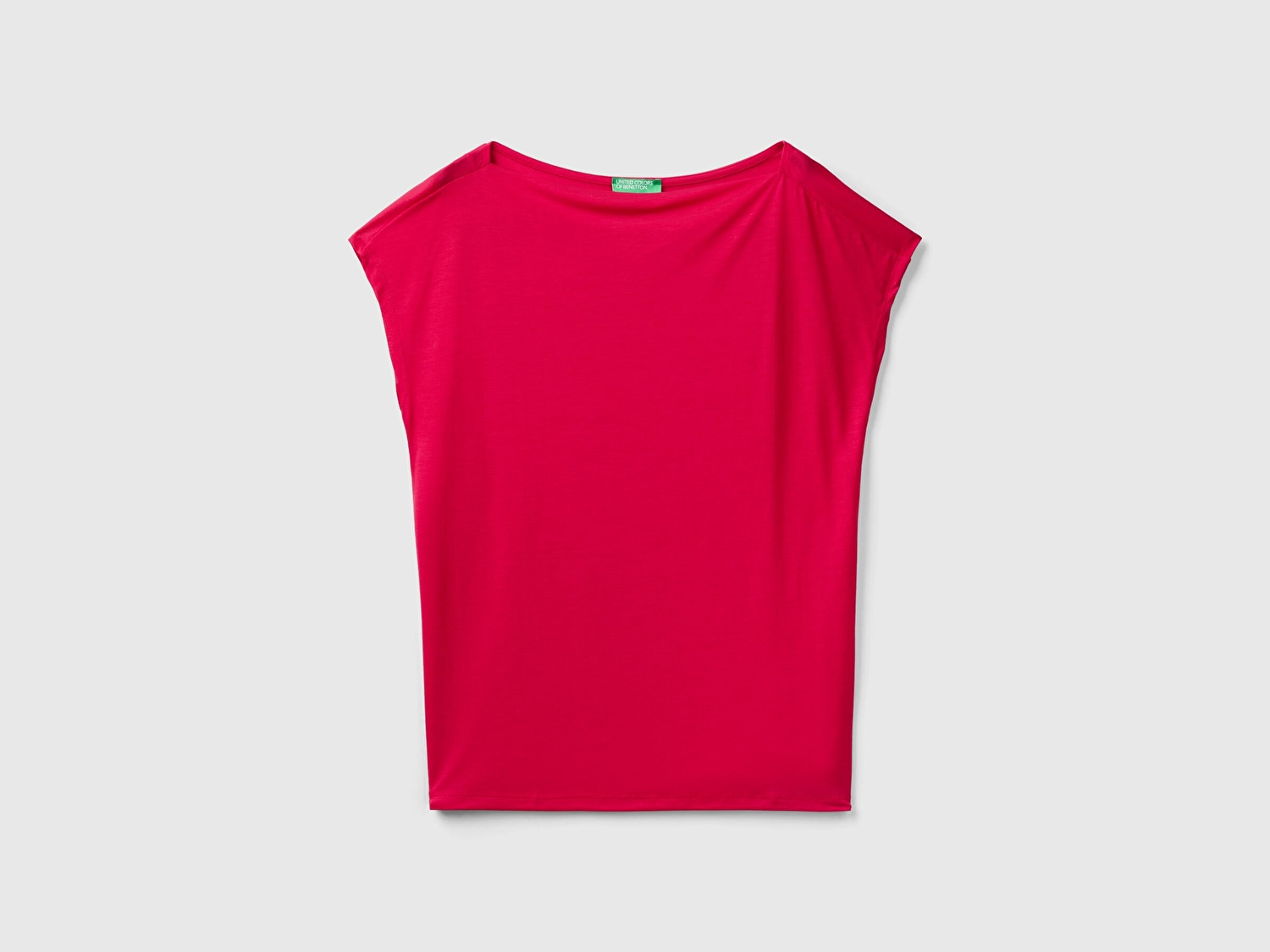 Benetton Kadın Vişne %100 Liyosel Kimono Kollu Kayık Yaka T-Shirt