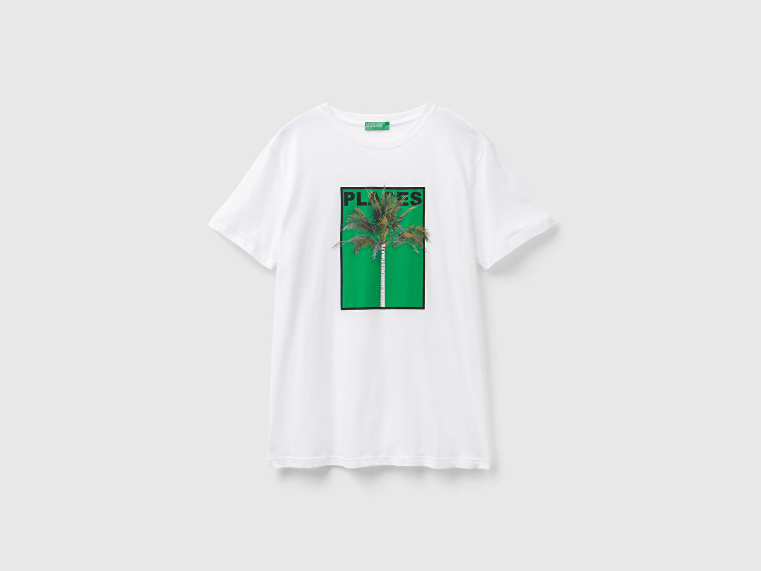 Benetton Erkek Beyaz Mıx %100 Pamuk Önü Fotoğraf Baskılı Dekoratif Dikişli T-Shirt