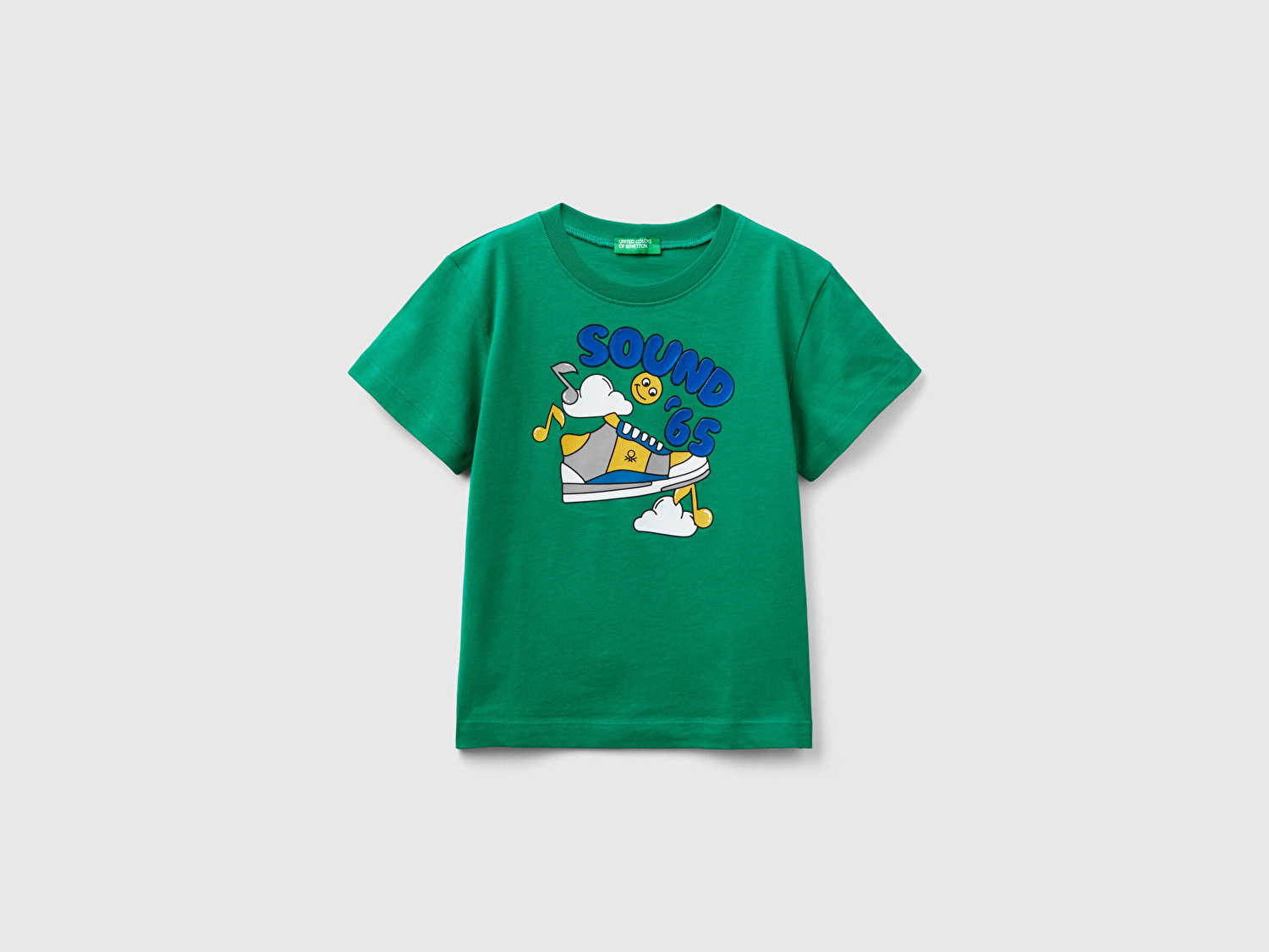 Benetton Erkek Çocuk Yeşil Renkli Baskılı Parlak Rölyef Detaylı Bisiklet Yaka T-Shirt