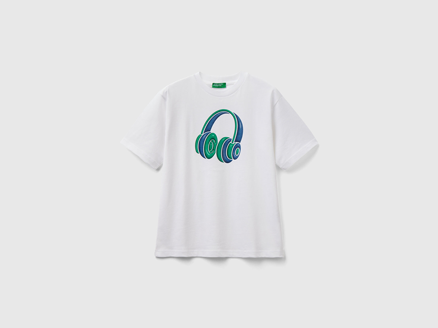 Benetton Erkek Çocuk Beyaz Önü Baskılı Arkası Logo Detaylı Bisiklet Yaka T-Shirt