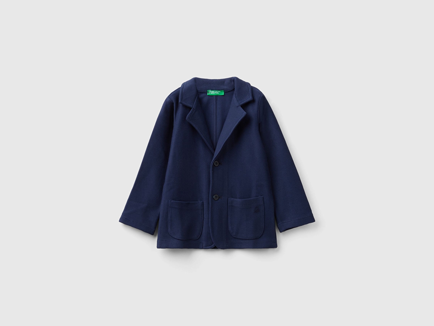 Benetton Erkek Çocuk Lacivert Düğme Kapamalı Yama Cepli Logo Baskılı Polar Blazer