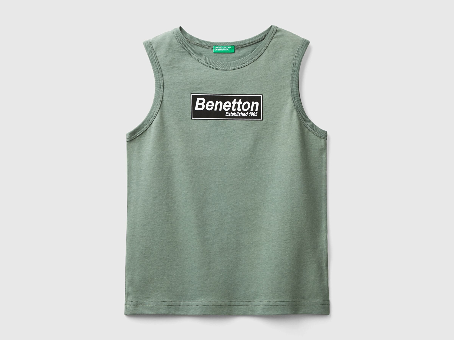 Benetton Erkek Çocuk Asker Yeşili Logo Baskılı Kolsuz Atlet