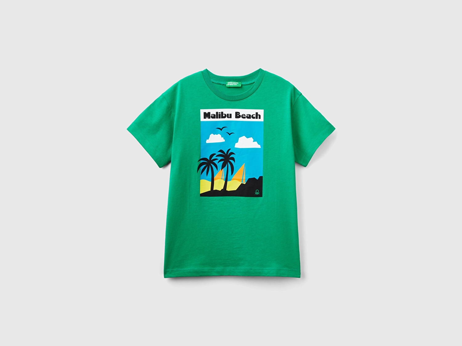 Benetton Erkek Çocuk Yeşil Slogan Baskılı T-Shirt