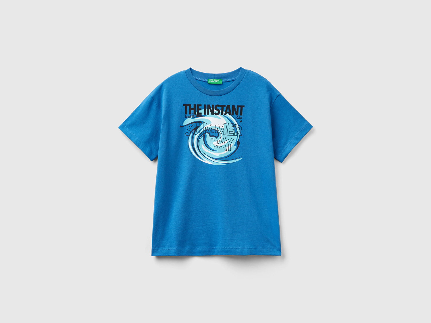 Benetton Erkek Çocuk Saks Mavi Slogan Baskılı T-Shirt