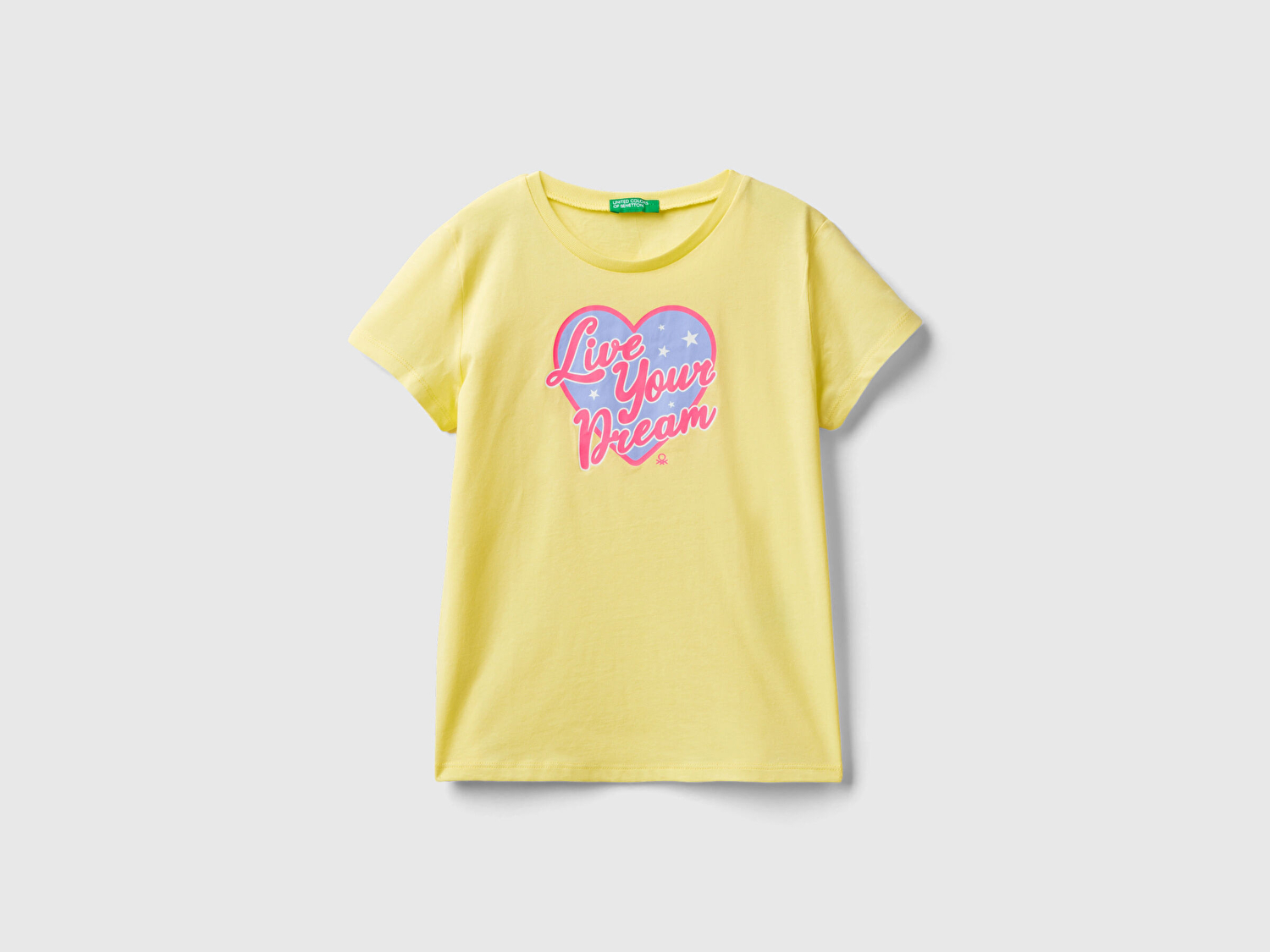 Benetton Kız Çocuk Sarı Slogan Baskılı T-Shirt