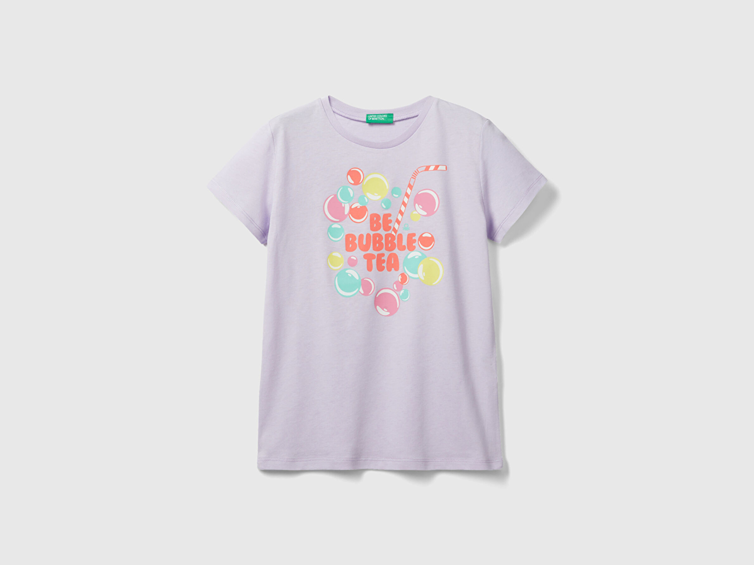 Benetton Kız Çocuk Lila Slogan Baskılı T-Shirt
