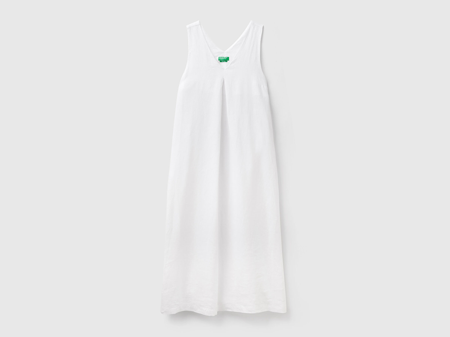 Benetton Kadın Beyaz %100 Keten V Yaka Kolsuz A Kesim Midi Elbise