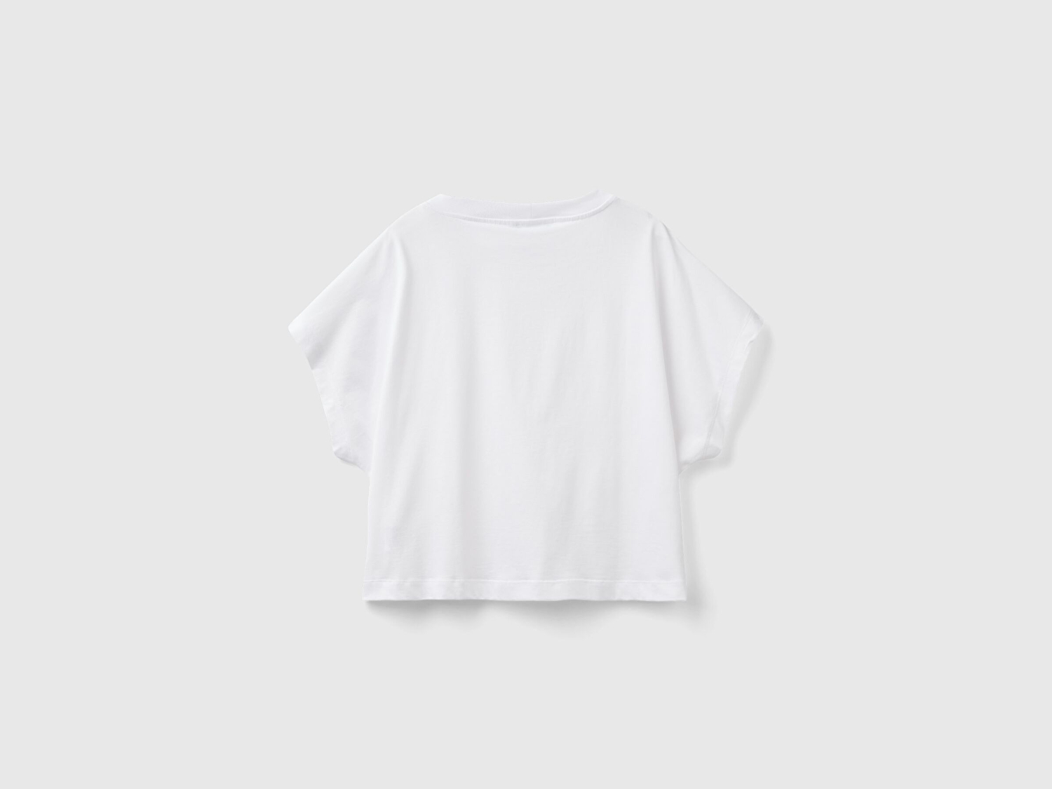 Benetton Kadın Beyaz %100 Pamuk Kimono Kollu Bisiklet Yaka T-Shirt