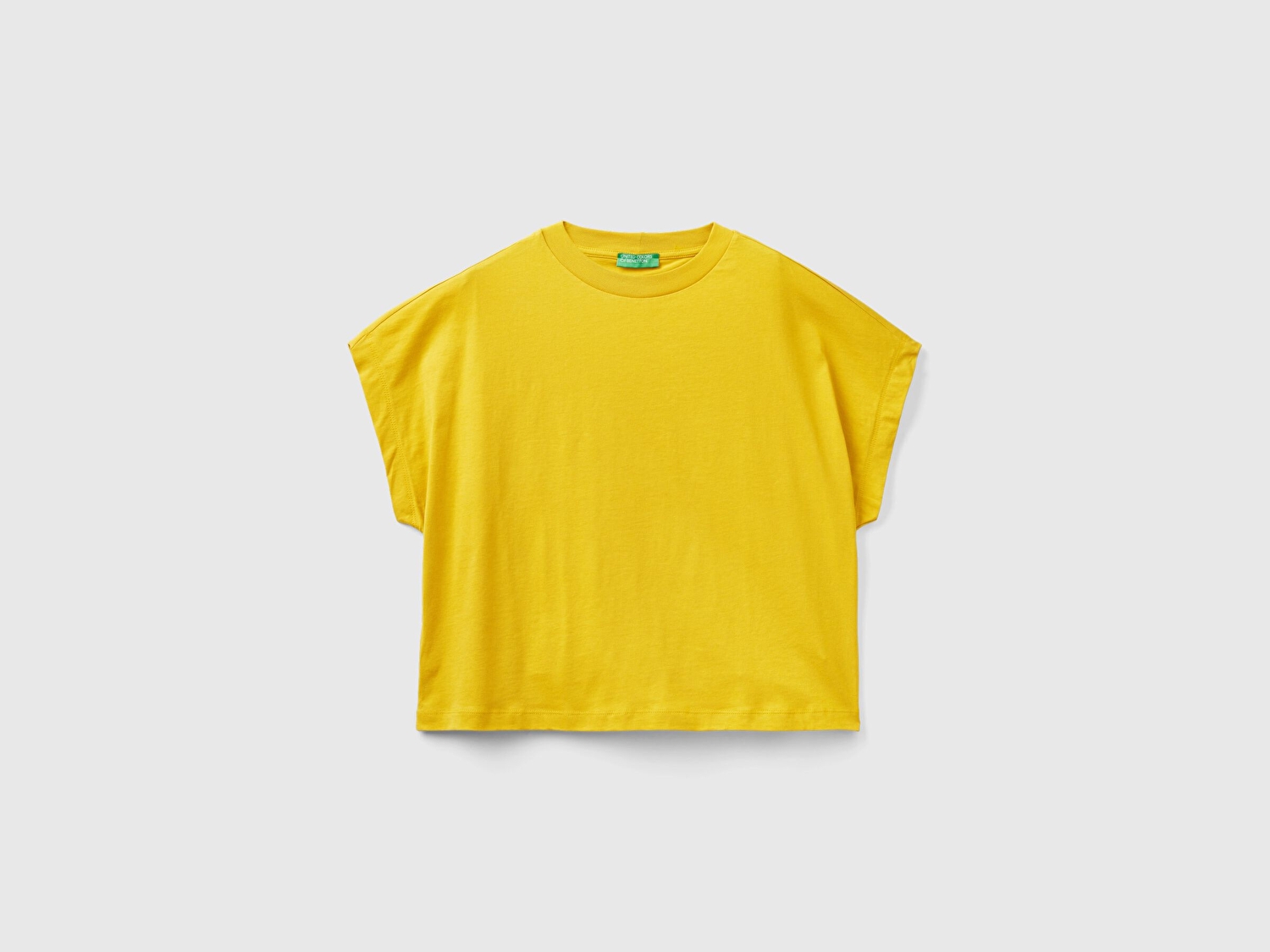 Benetton Kadın Hardal %100 Pamuk Kimono Kollu Bisiklet Yaka T-Shirt
