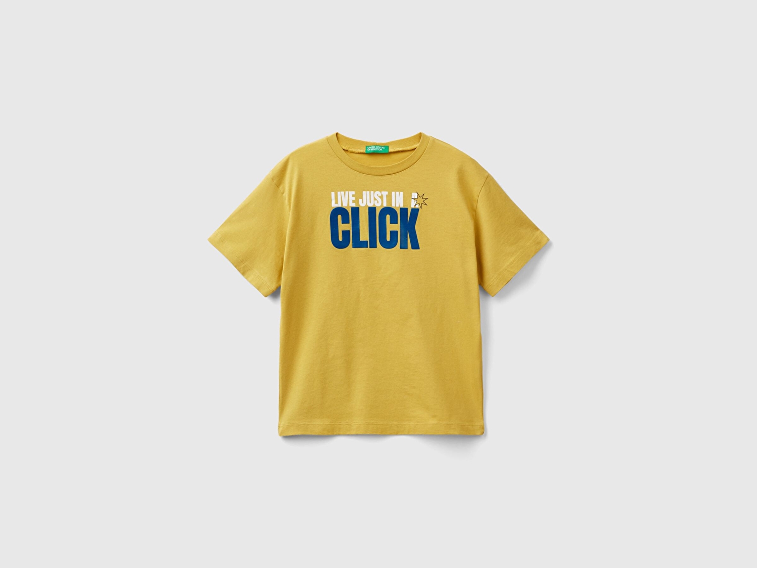 Benetton Erkek Çocuk Hardal Sarı Parlak Slogan Baskılı T-Shirt