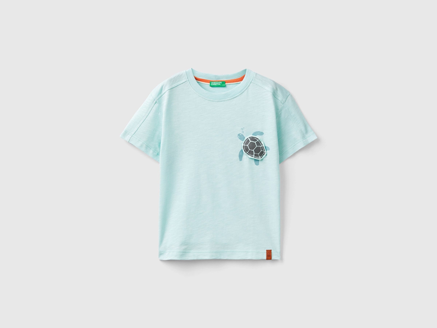 Benetton Erkek Çocuk Su Yeşili Su Bazlı Baskılı Etek Ucu Logo Detaylı T-Shirt