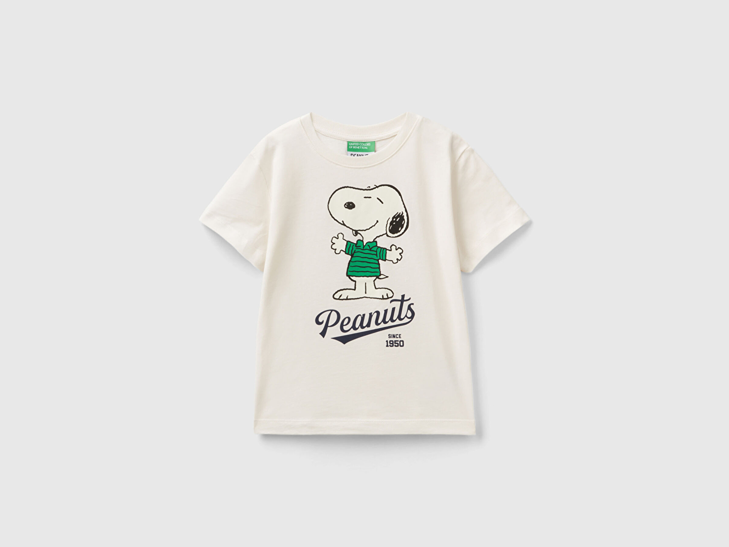 Benetton Erkek Çocuk Krem Mix Önü Peanuts Baskılı Rahat Kalıp Bisiklet Yaka T-Shirt