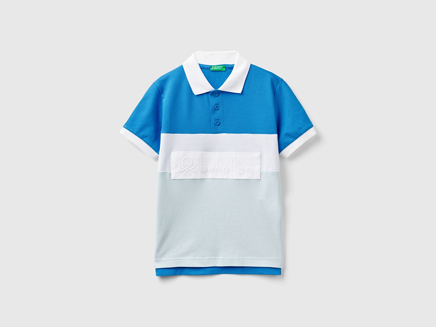Benetton Erkek Çocuk Saks Mavi Önü Logo İşlemeli Renk Bloklu Polo T-Shirt