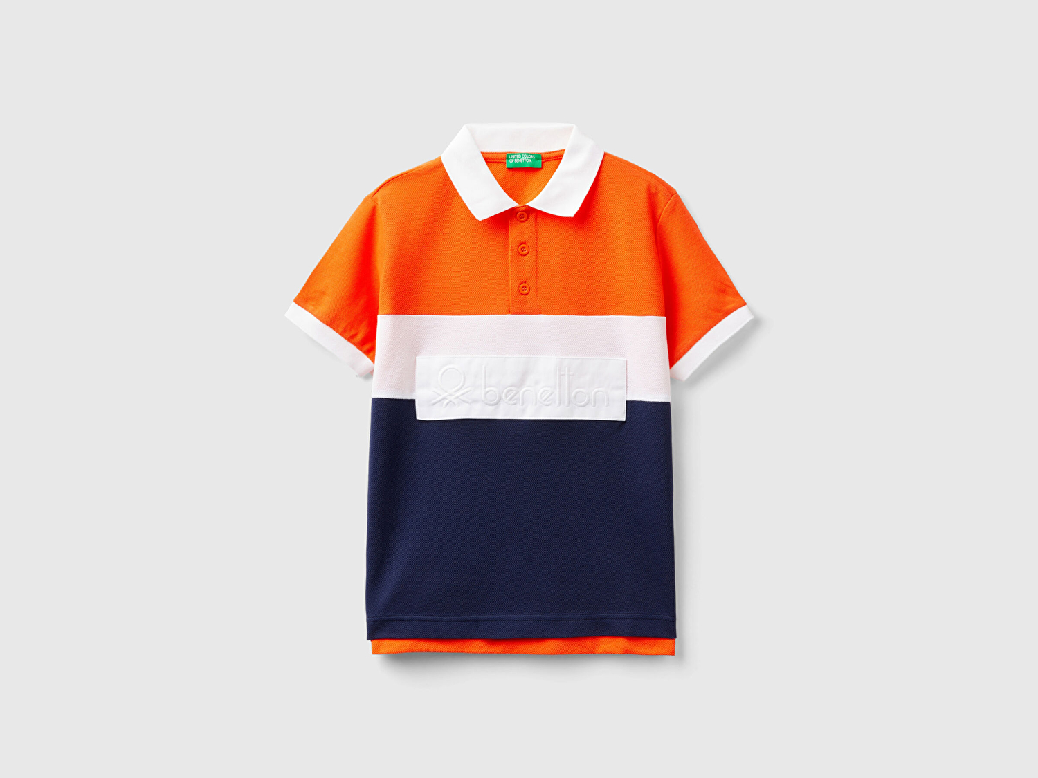 Benetton Erkek Çocuk Turuncu Önü Logo İşlemeli Renk Bloklu Polo T-Shirt