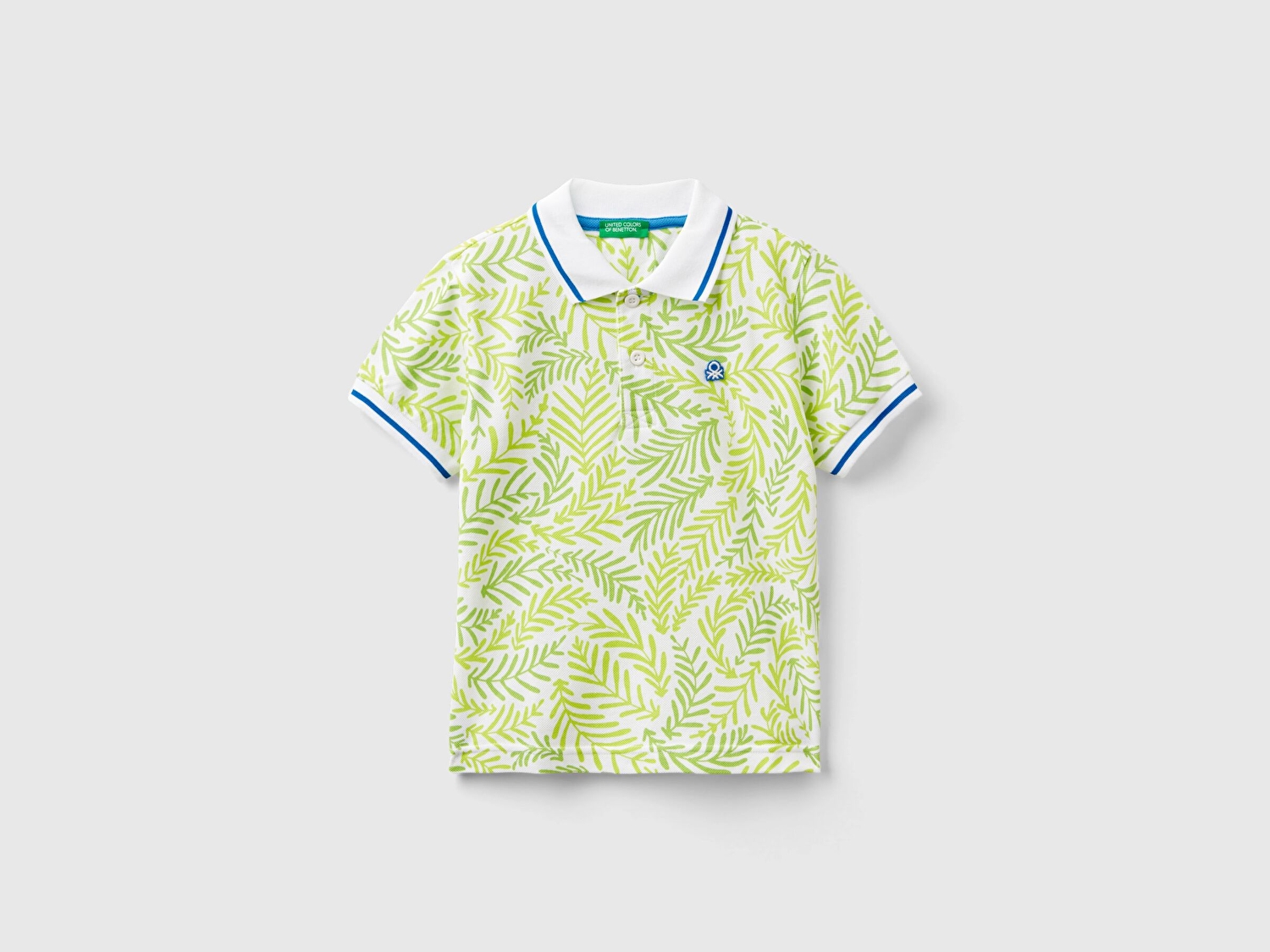 Benetton Erkek Çocuk Yeşil Mix Sol Göğsü Logo Baskılı Yırtmaç Detaylı Desenli Polo T-Shirt