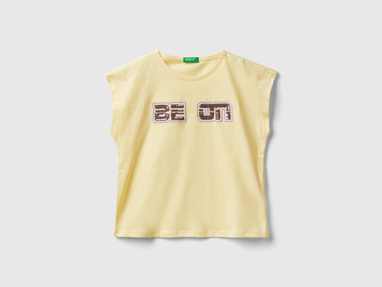 Benetton Kız Çocuk Sarı Payetli Benetton Yazılı Yaz T-Shirt