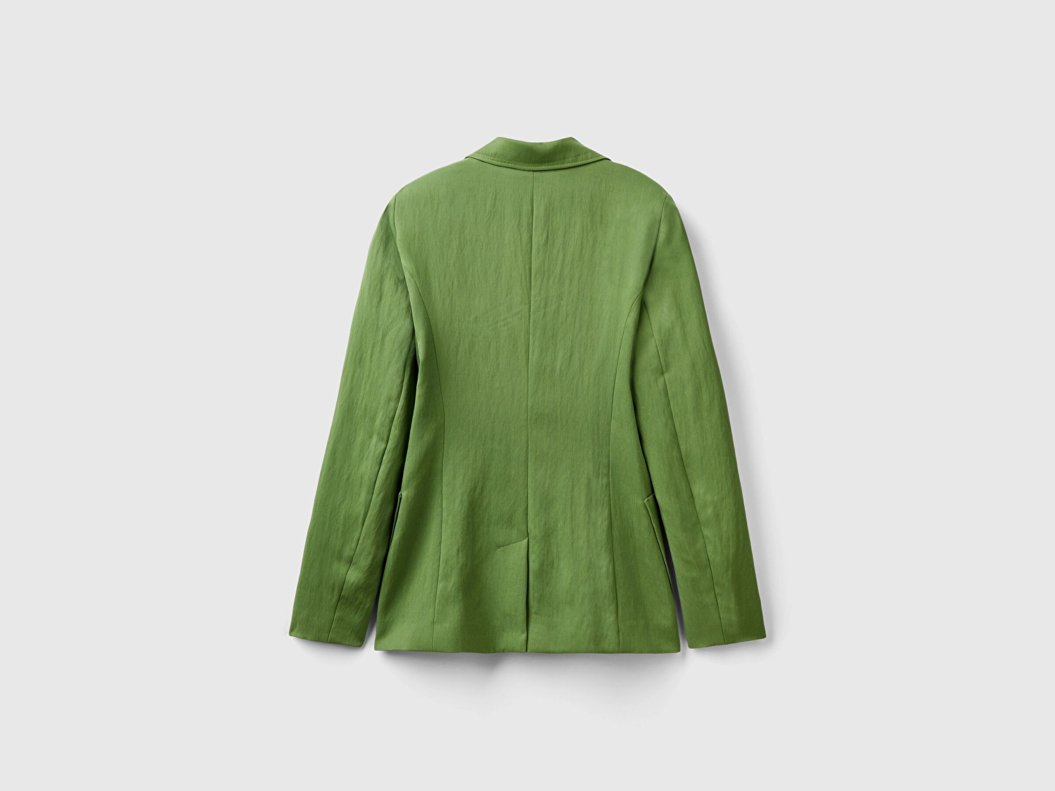 Benetton Kadın Soluk Yeşil Liyosel ve Viskoz Karışımlı Yama Cepli Kruvaze Blazer Ceket