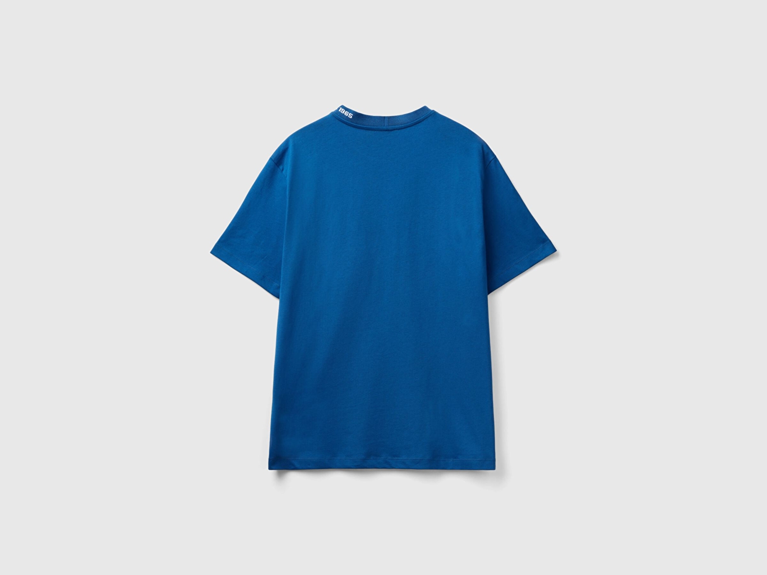 Benetton Erkek Koyu Mavi %100 Pamuk Yakası Logo Detaylı Bisiklet Yaka T-Shirt