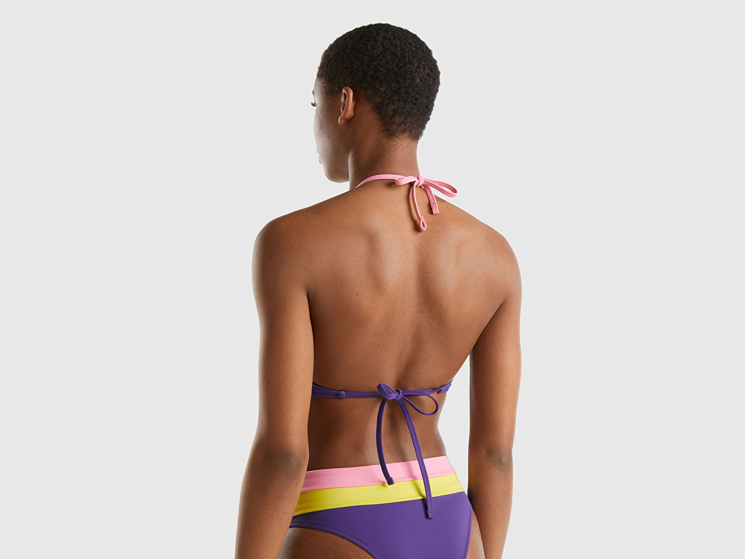 Benetton Kadın Mor Mix Renk Bloklu Boyundan Bağlamalı Üçgen Bikini Üstü