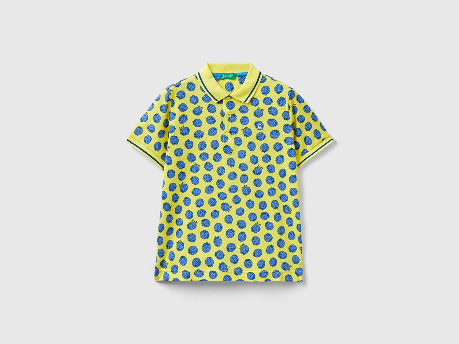 Benetton Erkek Çocuk Sarı-Mavi Sol Göğsü Logo Baskılı Tamamı Desenli Polo T-Shirt