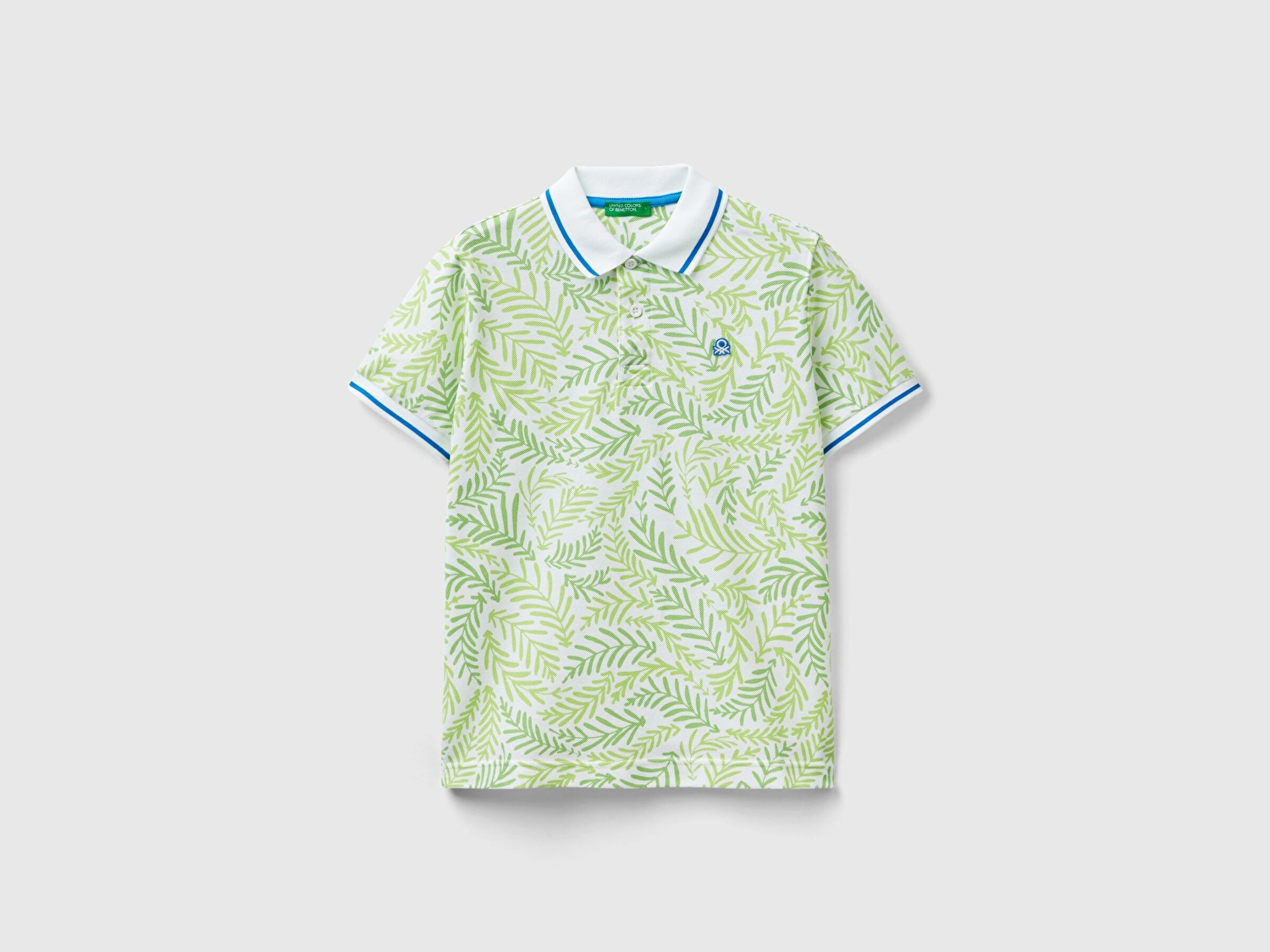 Benetton Erkek Çocuk Yeşil Mix Sol Göğsü Logo Baskılı Tamamı Desenli Polo T-Shirt