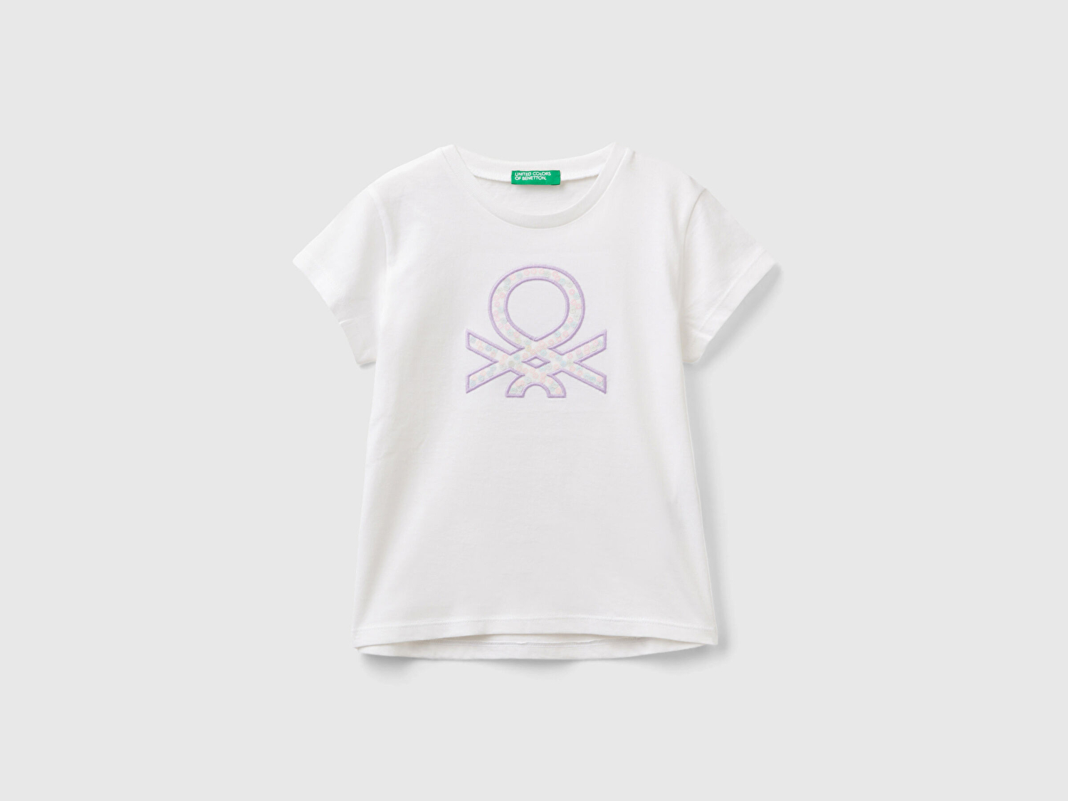 Benetton Kız Çocuk Beyaz Payetli Logo İşlemeli Yaz T-Shirt