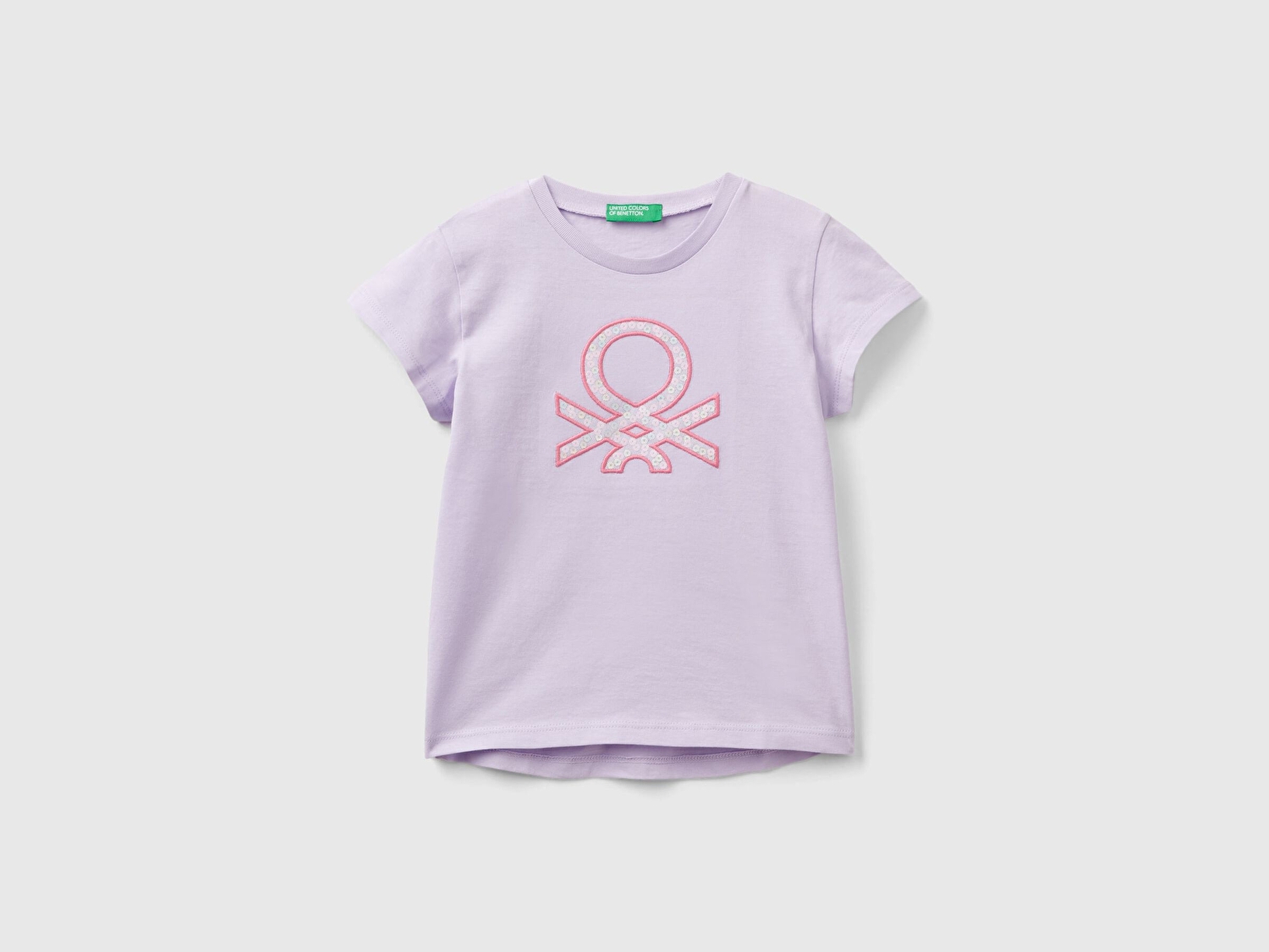 Benetton Kız Çocuk Lila Payetli Logo İşlemeli Yaz T-Shirt