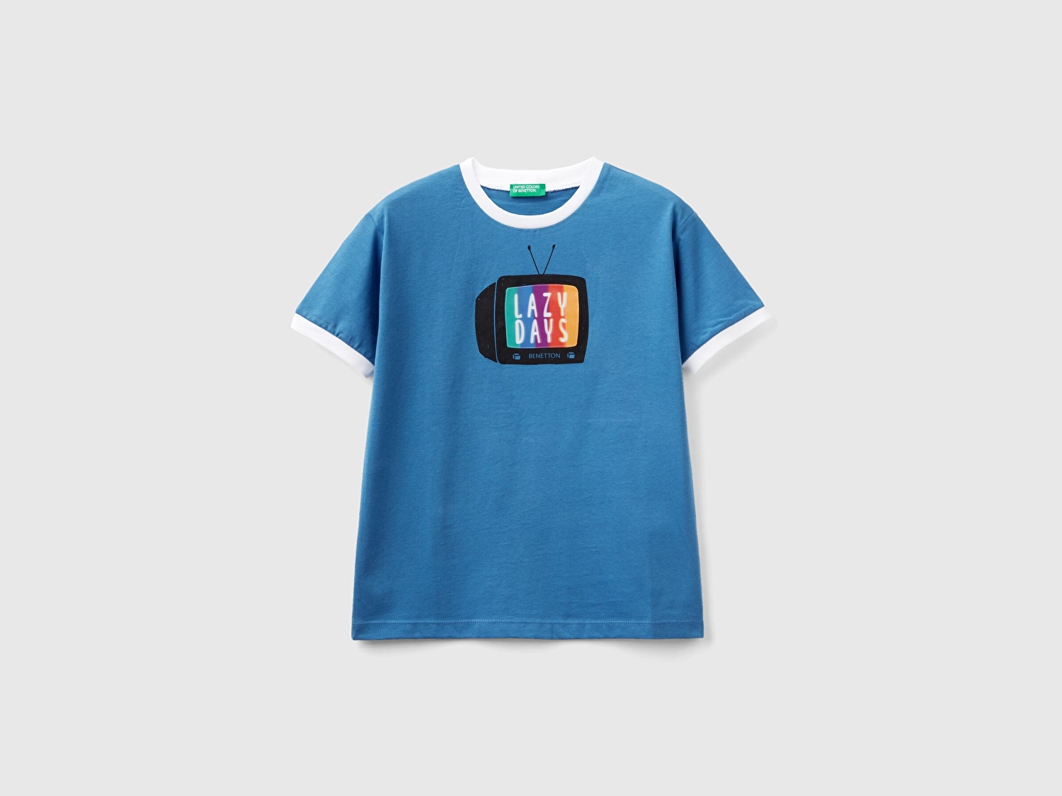 Benetton Erkek Çocuk Saks Mavi Merceksi Patch İşlemeli T-Shirt