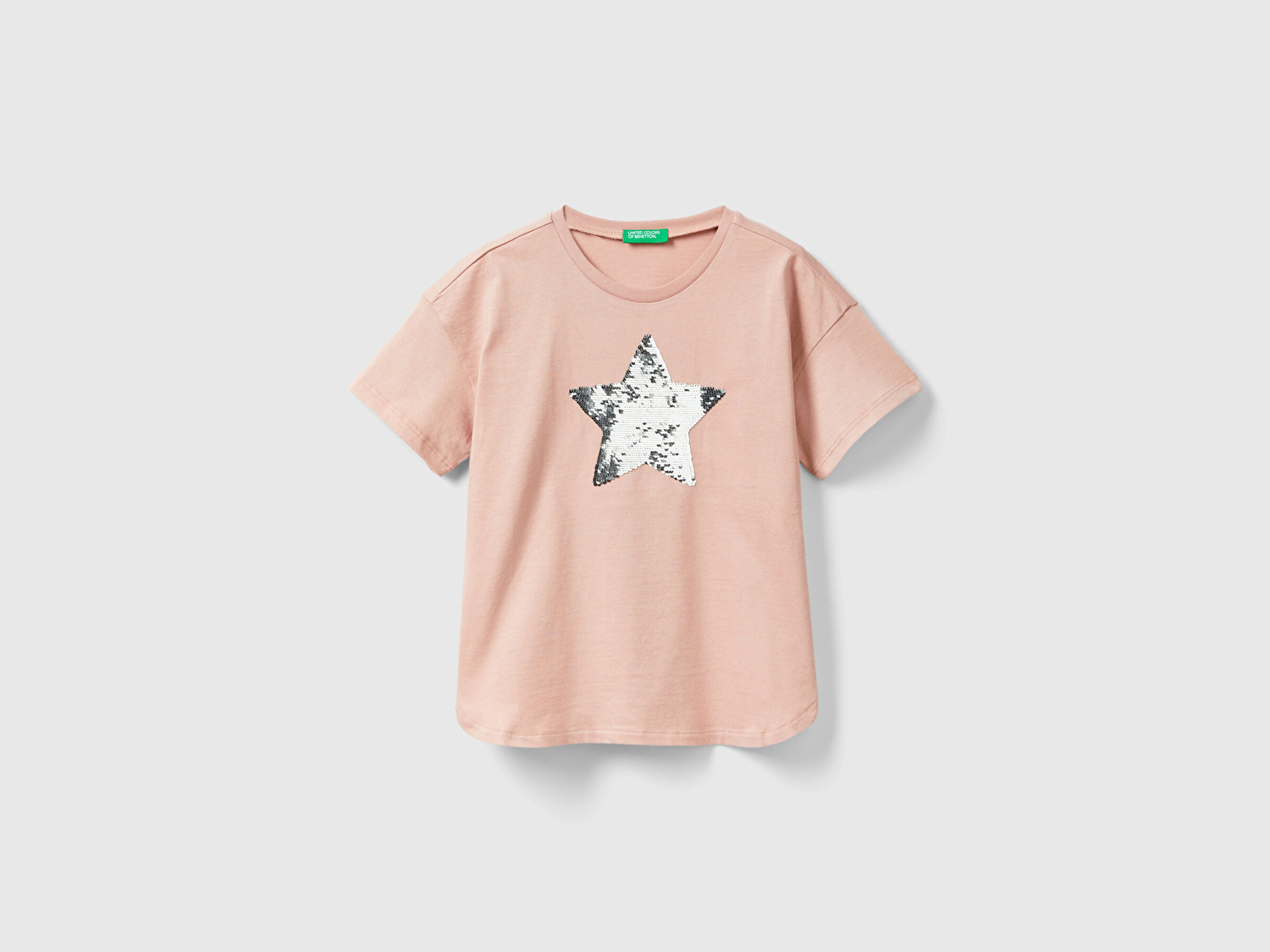 Benetton Kız Çocuk Bej Payet İşlemeli T-Shirt