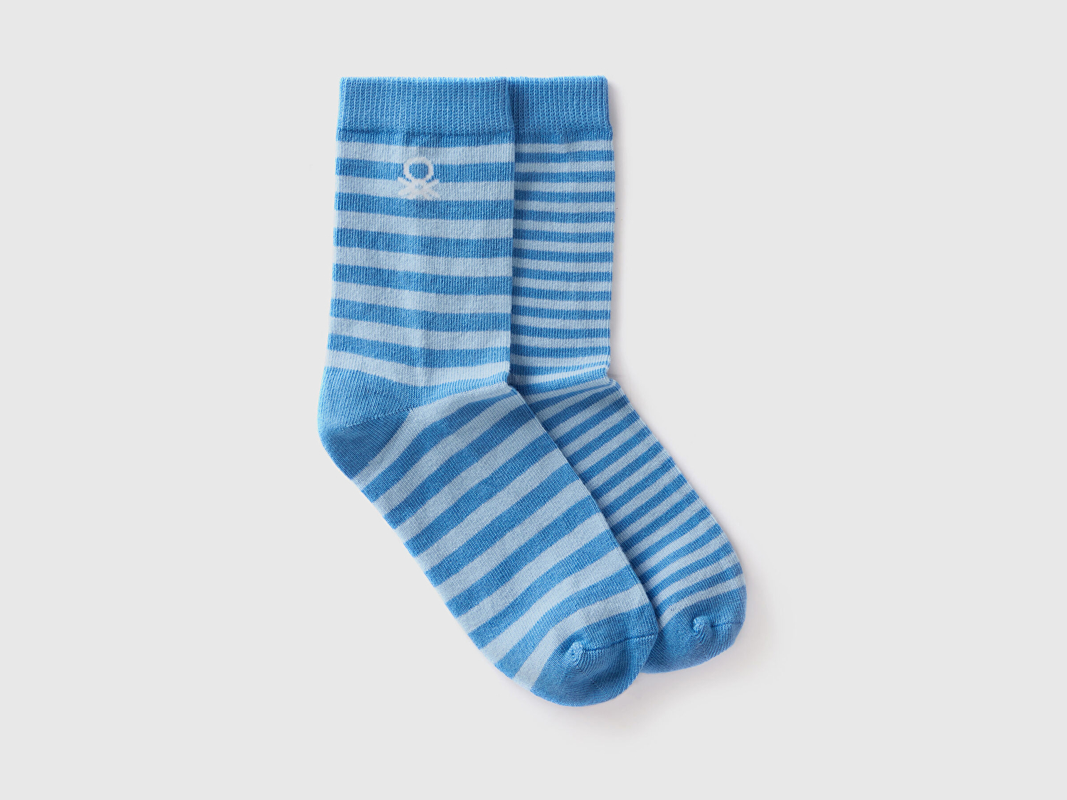 Benetton Erkek Çocuk Mavi Üstü Logo İşlemeli Çizgili Soket Çorap