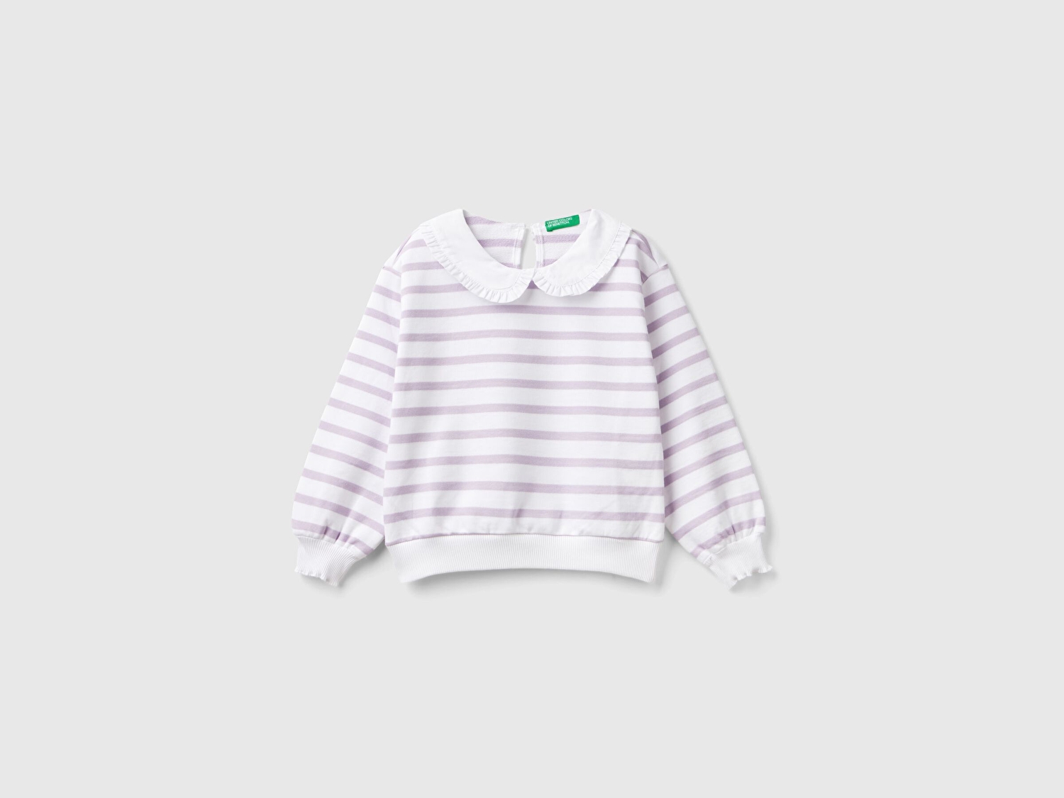 Benetton Kız Çocuk Lila-Beyaz Fırfırlı Yaka Detaylı Çizgili Sweatshirt