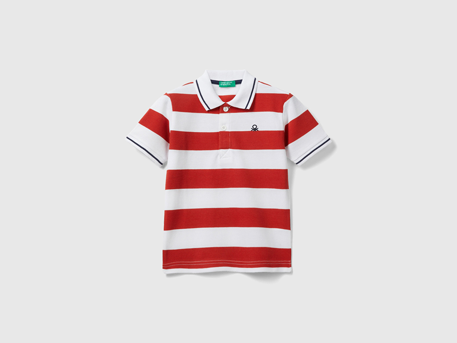 Benetton Erkek Çocuk Kırmızı-Beyaz Logo İşlemeli Çizgili Pike Polo T-Shirt