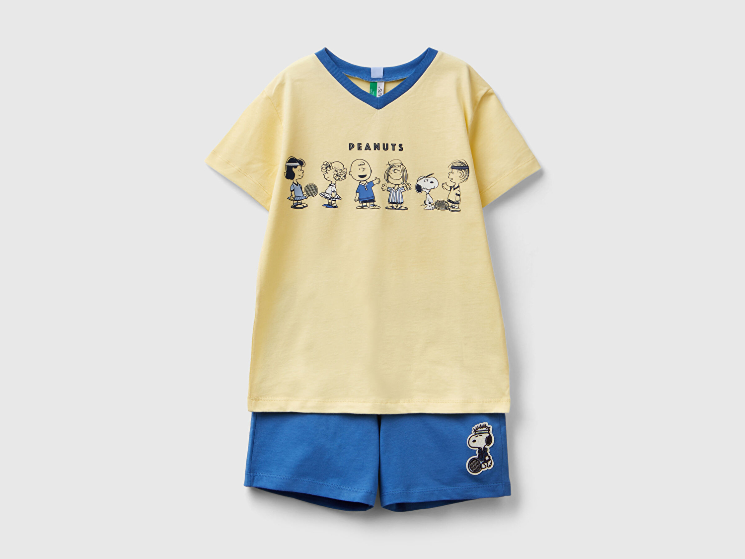 Benetton Erkek Çocuk Sarı Mix Peanuts Baskılı V Yaka Pijama Takımı