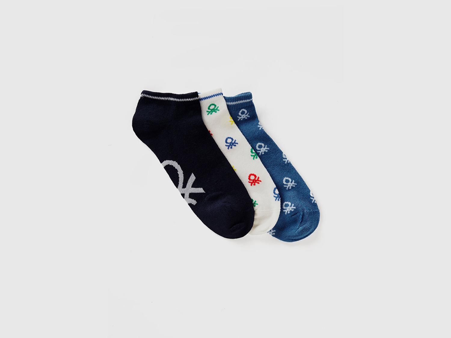 Benetton Erkek Çocuk Mavi Mix Logo Baskılı Çok Renkli 3'lü Kısa Soket Çorap Seti