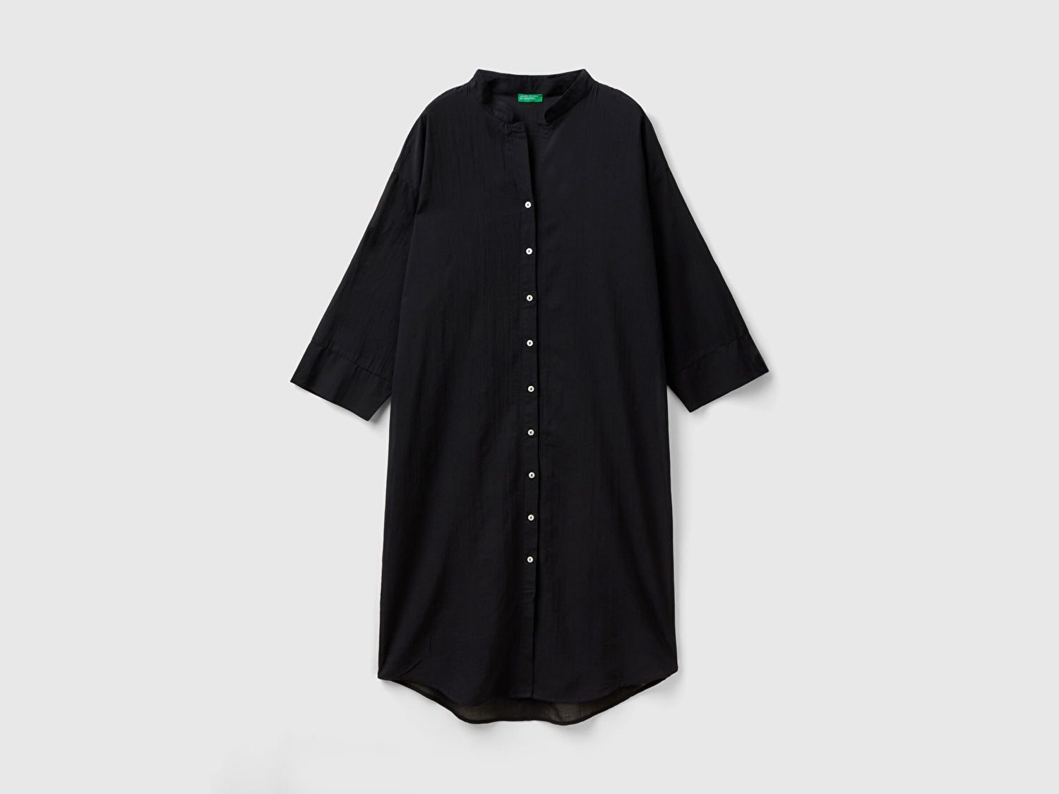 Benetton Kadın Siyah %100 Pamuk Önü Düğmeli Hakim Yaka Gömlek Elbise