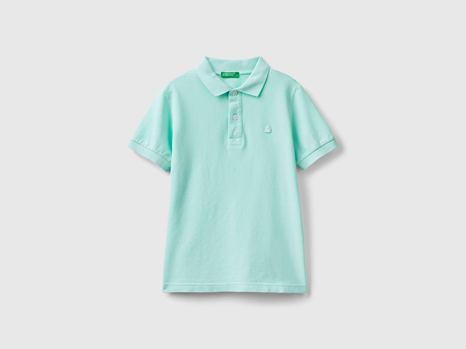 Benetton Erkek Çocuk Su Yeşili Logolu Pike Polo T-Shirt