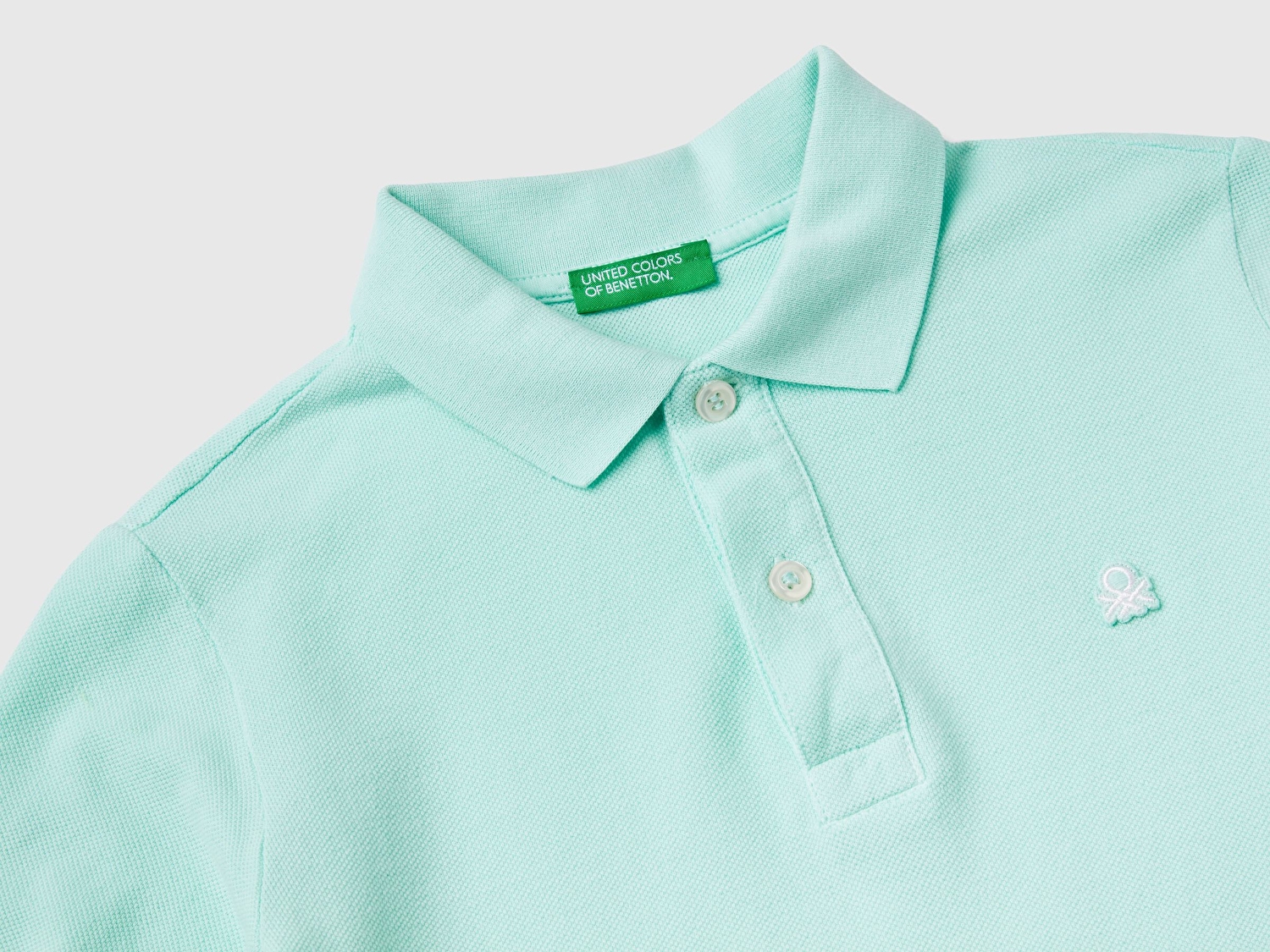 Benetton Erkek Çocuk Su Yeşili Logolu Pike Polo T-Shirt