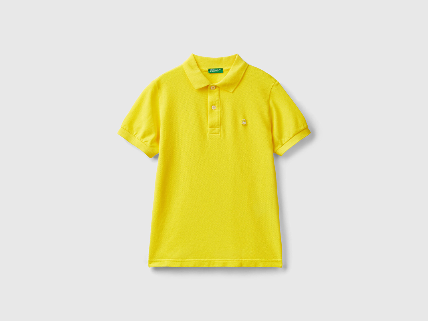 Benetton Erkek Çocuk Neon Sarı Logolu Pike Polo T-Shirt